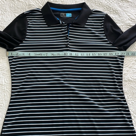 PGA Tour Women’s Large Golf Polo Shirt 3/4 Sleeves Black/White/Blue striped - Picture 10 of 12